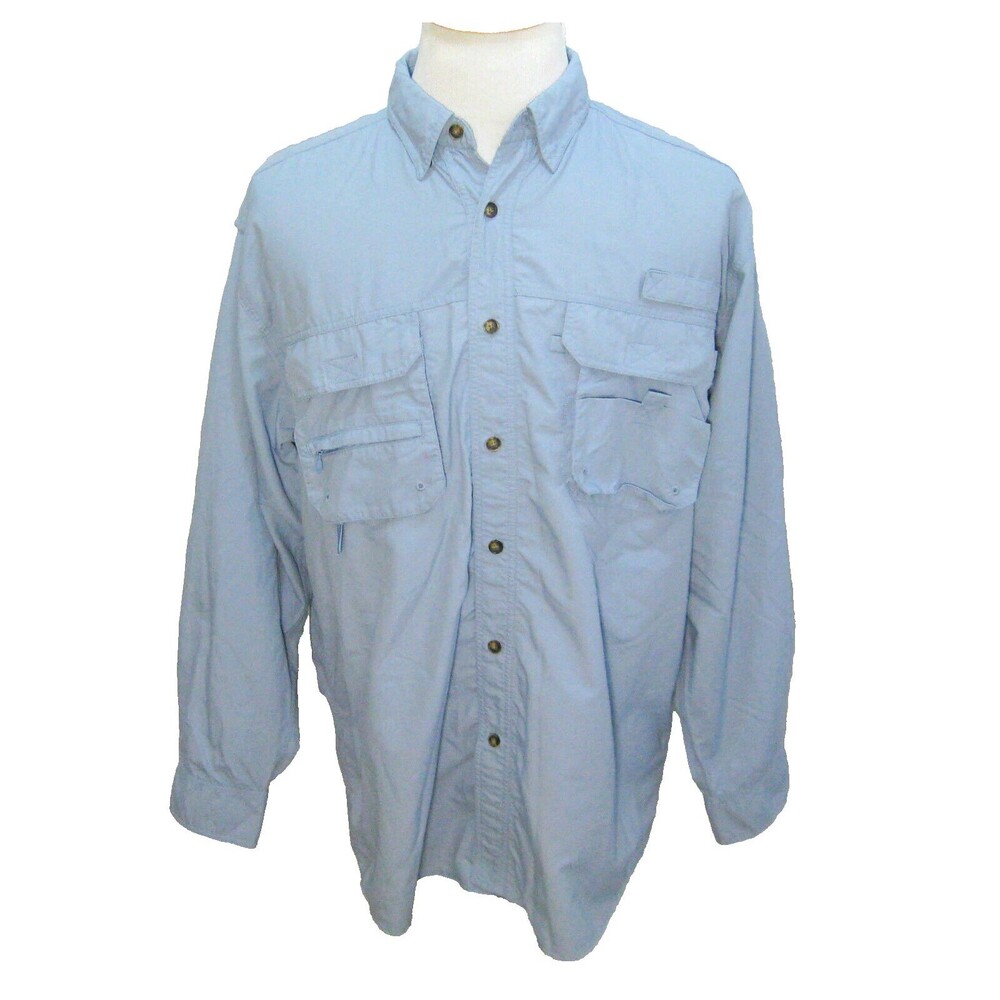 WORLD WIDE SPORTSMAN Men's Large Blue Long Sleeve Vented Fishing Travel Shirt